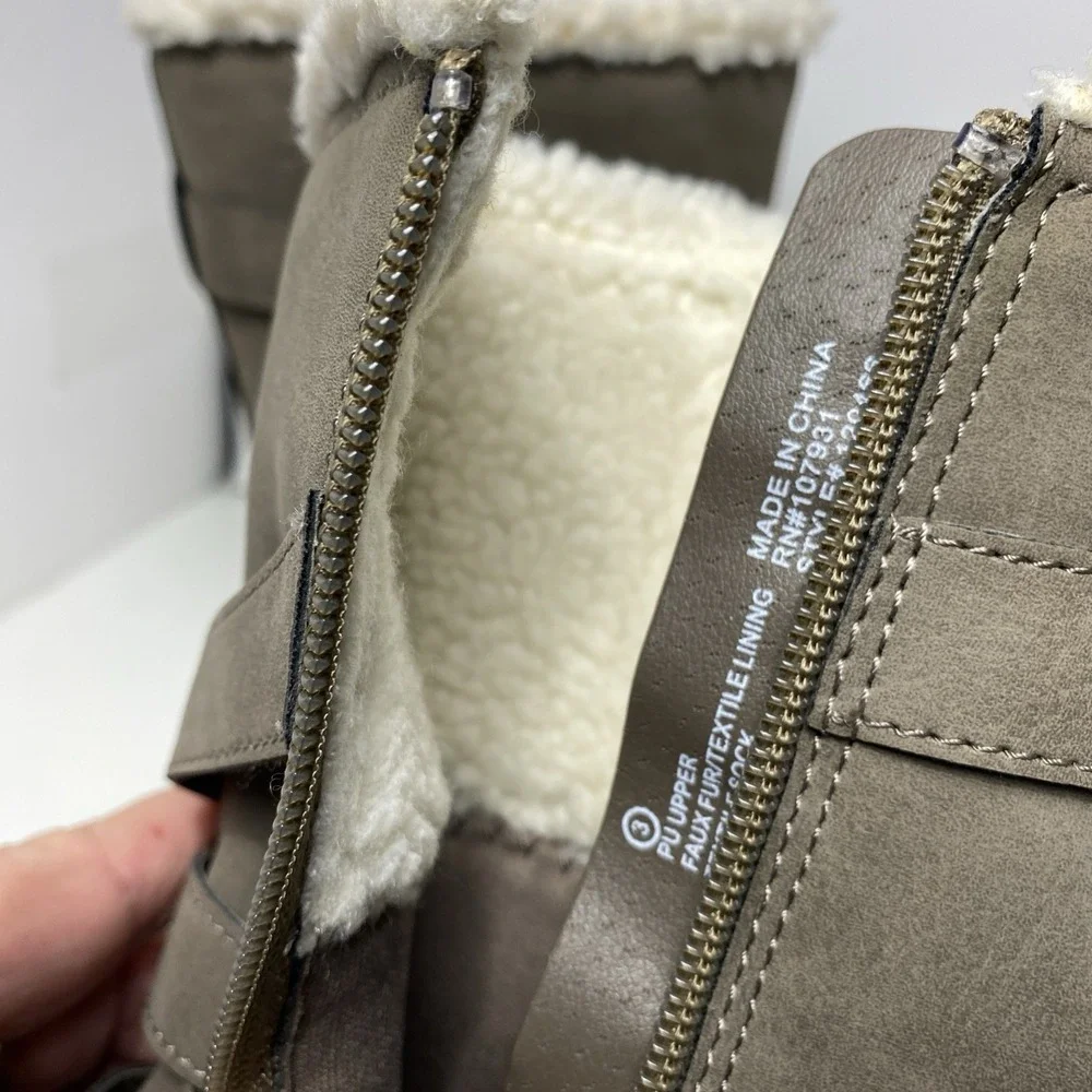 Justice‎ boots GIrls Faux Fur Moto Size 3 Oatmeal Heather NWOT
